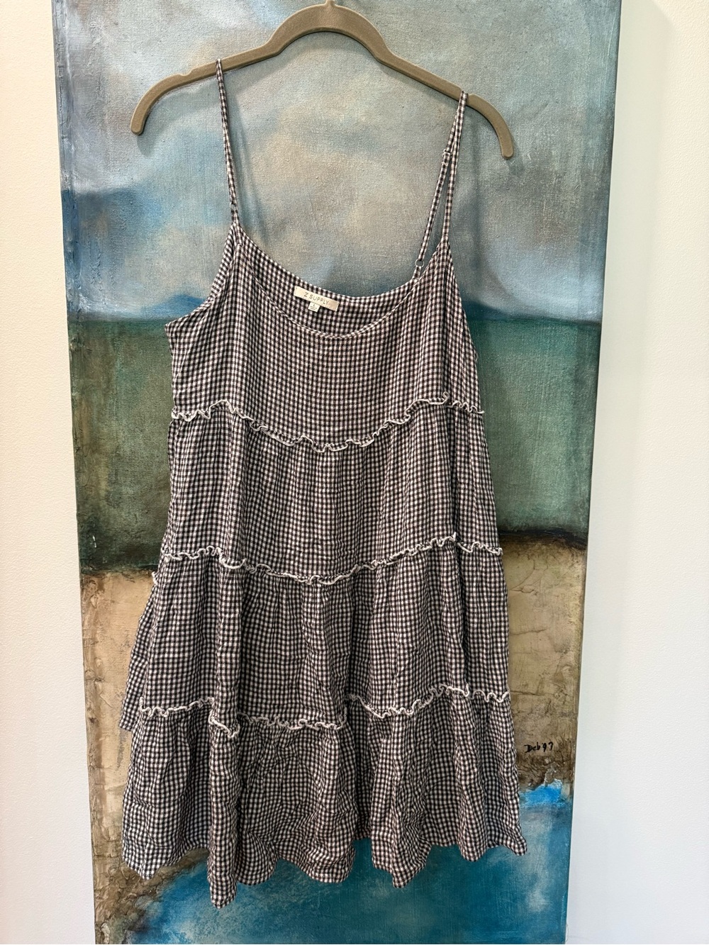 Z Supply Black and White Gingham Tiered Mini Dress